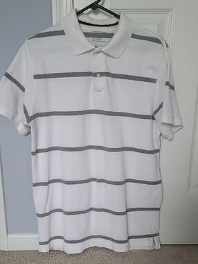 Old Navy White Polo with Gray Stripe Accents